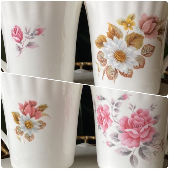 Vintage Pair of Fine Bone China Floral + Gold Trim Fluted Mugs - Made in England - Picture 10 of 10